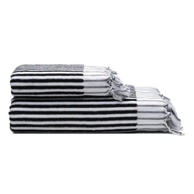 Oliviera Home Stripes Turkish Cotton Terry Bath And Hand Towel In Black