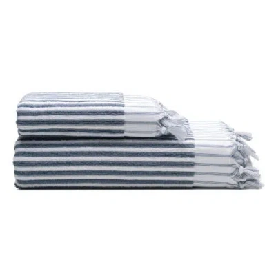 Oliviera Home Stripes Turkish Cotton Terry Bath And Hand Towel In Blue