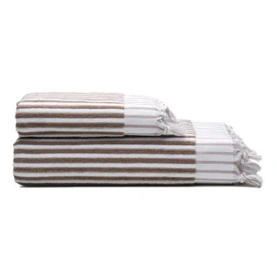 Oliviera Home Stripes Turkish Cotton Terry Bath And Hand Towel In Brown