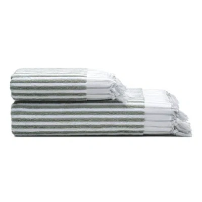 Oliviera Home Stripes Turkish Cotton Terry Bath And Hand Towel In Green