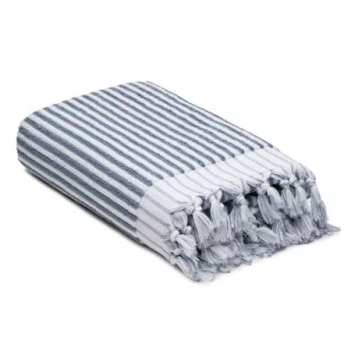 Oliviera Home Stripes Turkish Cotton Terry Bath Towel In Blue
