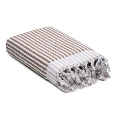 Oliviera Home Stripes Turkish Cotton Terry Bath Towel In Brown
