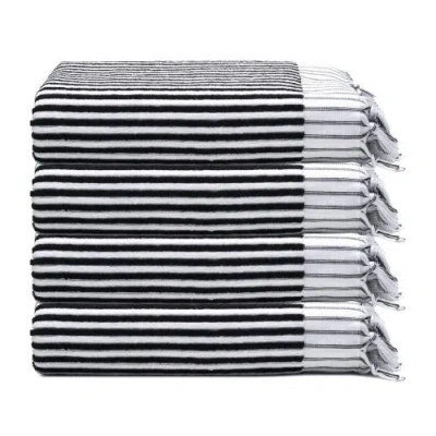 Oliviera Home Stripes Turkish Cotton Terry Hand Towel Bundle In Black