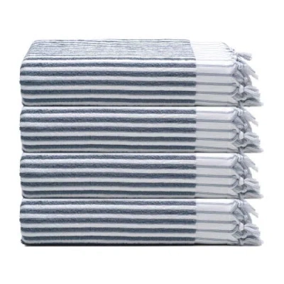 Oliviera Home Stripes Turkish Cotton Terry Hand Towel Bundle In Blue