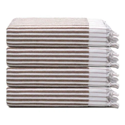 Oliviera Home Stripes Turkish Cotton Terry Hand Towel Bundle In Brown