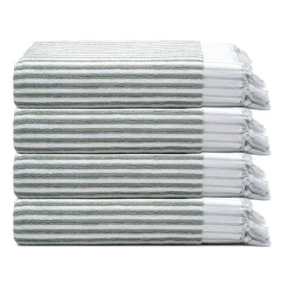 Oliviera Home Stripes Turkish Cotton Terry Hand Towel Bundle In Green