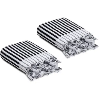 Oliviera Home Stripes Turkish Cotton Terry Hand Towels In Black
