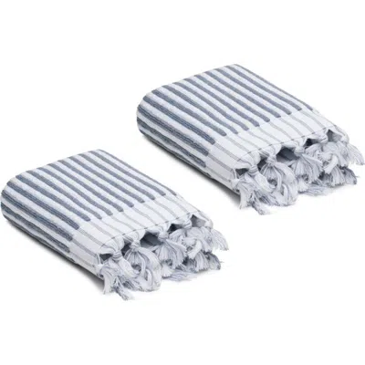 Oliviera Home Stripes Turkish Cotton Terry Hand Towels In Blue