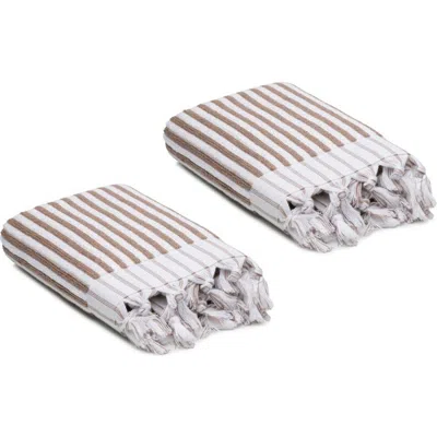 Oliviera Home Stripes Turkish Cotton Terry Hand Towels In Brown