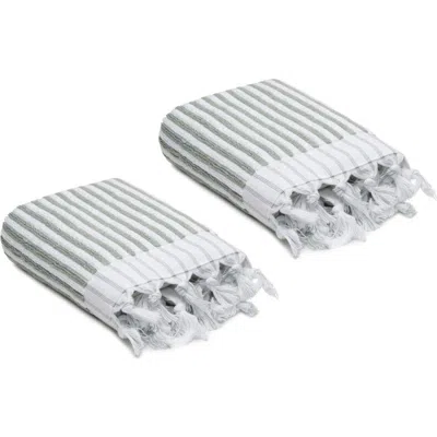 Oliviera Home Stripes Turkish Cotton Terry Hand Towels In Green