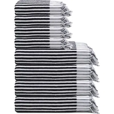 Oliviera Home Stripes Turkish Cotton Terry Towel Bundle In Black