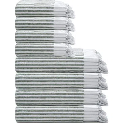 Oliviera Home Stripes Turkish Cotton Terry Towel Bundle In Green