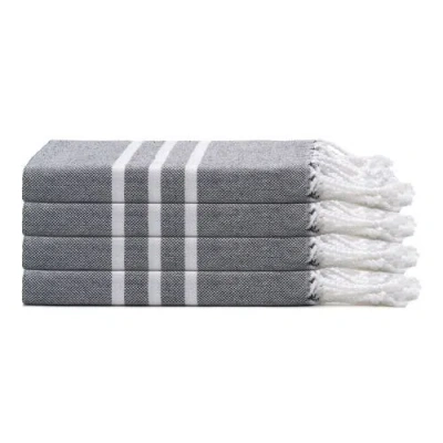 Oliviera Home Trio Stripe Turkish Cotton Hand & Kitchen Towel Bundle In Black