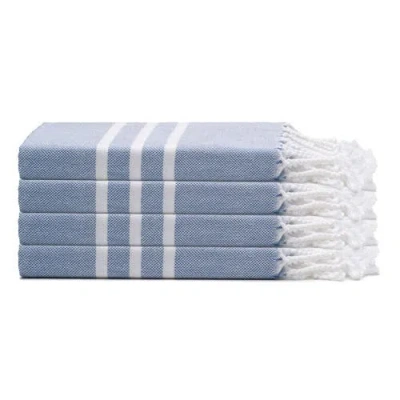 Oliviera Home Trio Stripe Turkish Cotton Hand & Kitchen Towel Bundle In Blue