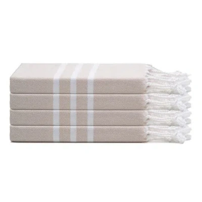 Oliviera Home Trio Stripe Turkish Cotton Hand & Kitchen Towel Bundle In Brown