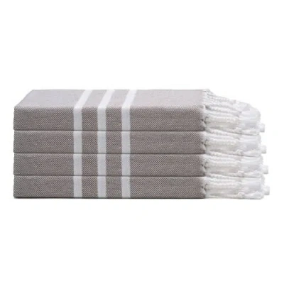 Oliviera Home Trio Stripe Turkish Cotton Hand & Kitchen Towel Bundle In Brown