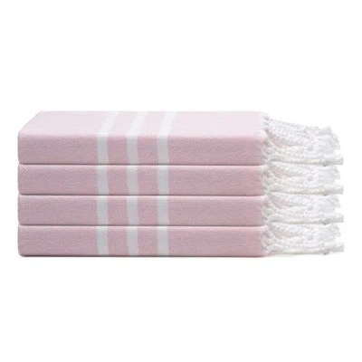Oliviera Home Trio Stripe Turkish Cotton Hand & Kitchen Towel Bundle In Pink