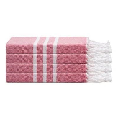 Oliviera Home Trio Stripe Turkish Cotton Hand & Kitchen Towel Bundle In Pink