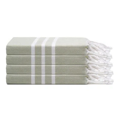 Oliviera Home Trio Stripe Turkish Cotton Hand & Kitchen Towel Bundle In Sage Green