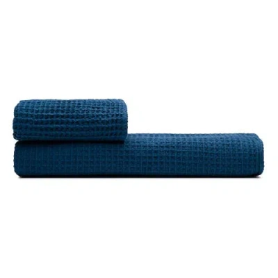 Oliviera Home Waffle Turkish Cotton Bath And Hand Towel In Blue