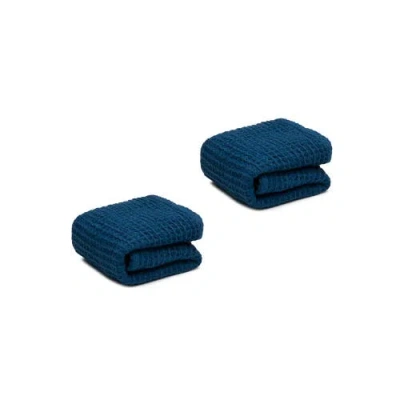 Oliviera Home Waffle Turkish Cotton Hand Towels In Blue
