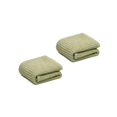 Oliviera Home Waffle Turkish Cotton Hand Towels In Green