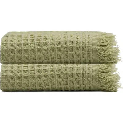 Oliviera Home Waffle Turkish Cotton Kitchen & Guest Towel In Green