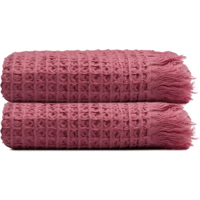 Oliviera Home Waffle Turkish Cotton Kitchen & Guest Towel In Pink