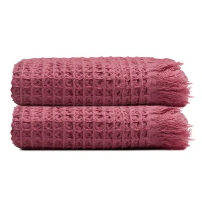 Oliviera Home Waffle Turkish Cotton Kitchen & Guest Towel In Pink