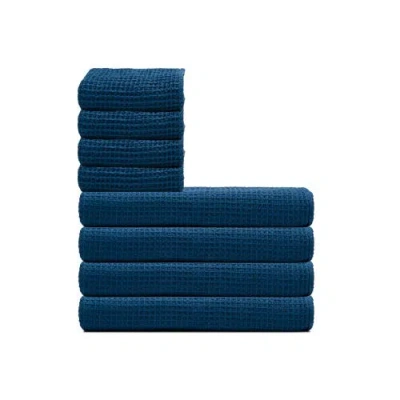 Oliviera Home Waffle Turkish Cotton Towel Bundle In Blue