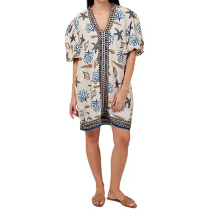 Ollari Calypso Kaftan Mini Dress In Under The Sea In Multi