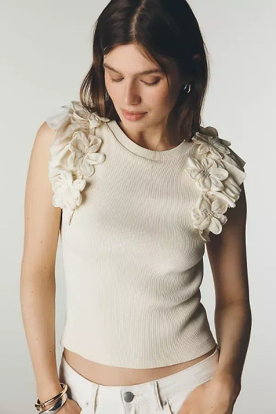 Ollari Fluttered Floral Tank Top In White