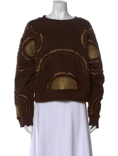 Pre-owned Ollari Patterned Crew Neck Sweatshirt In Brown