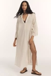 Ollari Striped Cotton Kaftan In Neutral