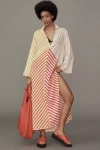 Ollari Striped Cotton Kaftan In Pink
