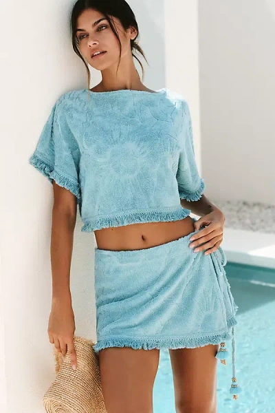 Ollari Terry Textured Mini Sarong In Blue
