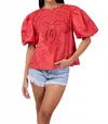 Ollari Winnie Embroidered Blouse In Crimson In Pink
