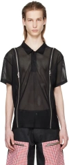 Olly Shinder Black Zip Polo In Black Mesh