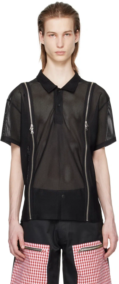 Olly Shinder Black Zip Polo In Black Mesh