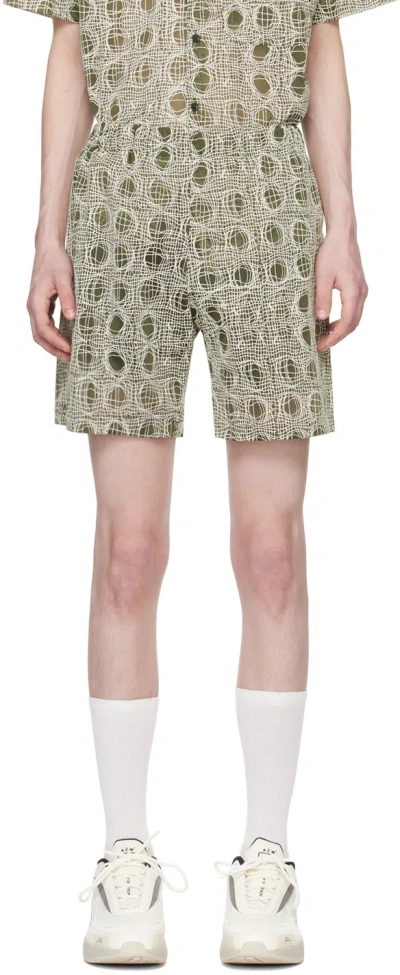 Olly Shinder Green Warp Shorts In Printed Green
