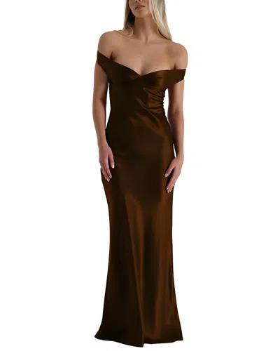 Oloey Off-the-shoulder Maxi Dress In Brown