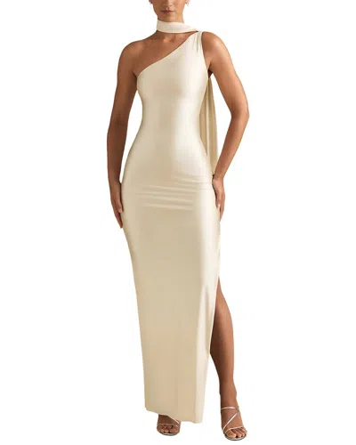 Oloey One-shoulder Embellished Maxi Dress In Neutral