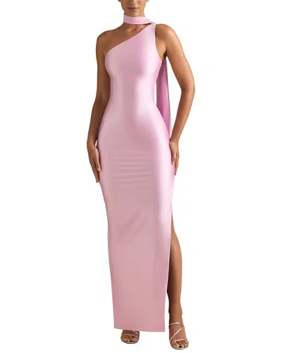 Oloey One-shoulder Embellished Maxi Dress In Pink