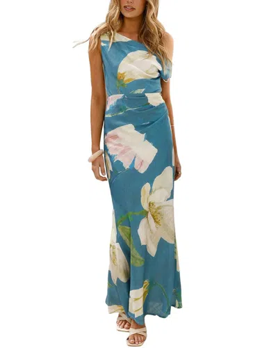 Oloey One-shoulder Maxi Dress In Blue