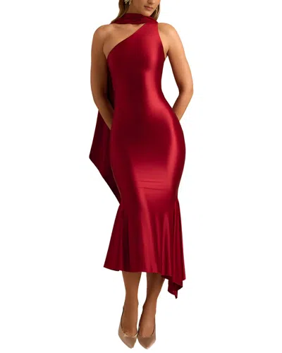 Oloey One-shoulder Midi Dress In Burgundy