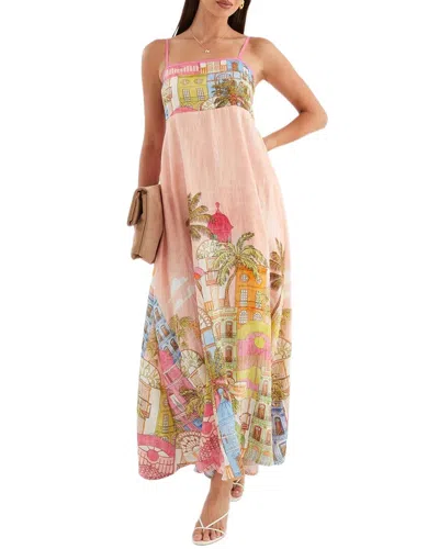 Oloey Printed Maxi Dress In Pink