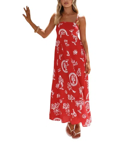 Oloey Printed Maxi Dress In Red