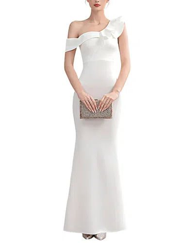 Oloey Solid Off The Shoulder Maxi Dress In White