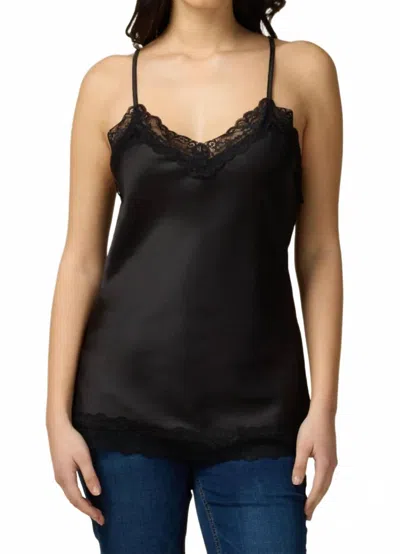 Oltre Satin Lace Trim Top In Black In Transparent