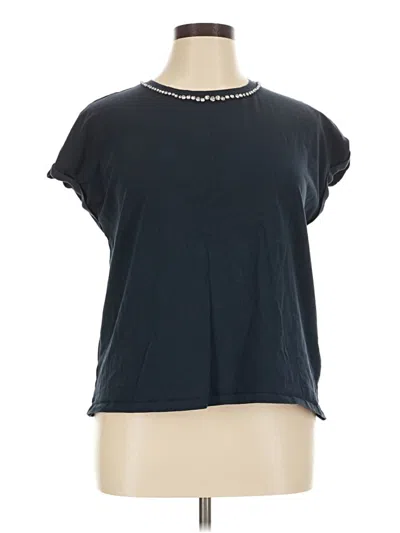 Pre-owned Oltre Short Sleeve Top Blue Keyhole Neckline Tops